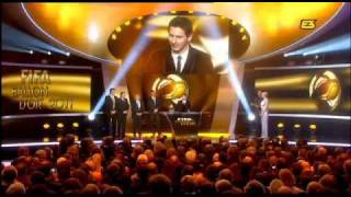 Messi receives the Fifa Ballon dOr 2011 Award [upl. by Sremlahc474]