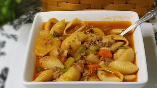 How to make SOPA DE CONCHITAS CON CARNE MOLIDA  Pasta shells with ground beef soup ❤ [upl. by Clarkin]