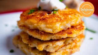 Delicious Homemade Potato Pancakes  Easy Recipe Using Mashed Potatoes [upl. by Vasya]