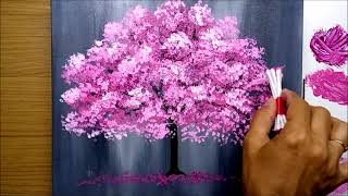 How to Paint Cherry Blossom  Technique with Cotton Swab  Acrylic Painting to train [upl. by Enaywd47]