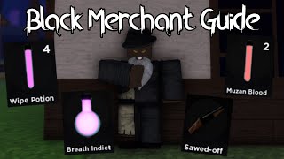 DemonFall Black Merchant Guide  Breath Indict Wipe Potion Muzan Blood Weapon Parts  Roblox [upl. by Leavelle]