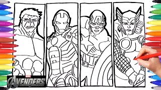 AVENGERS DRAWING amp COLORING  Iron Man Thor Hulk Captain America Coloring Pages for Kids [upl. by Groot]