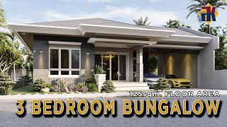 HOUSE DESIGN 3 Bedroom Bungalow  125sqm  Exterior amp Interior Animation [upl. by Ellehsyt]