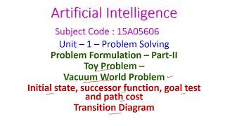 Toy ProblemVacuum WorldArtificial IntelligenceUnit1Problem Solving [upl. by Earleen790]