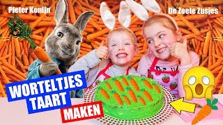 DIY ZELF WORTELTJES TAART MAKEN Special voor Pieter Konijn Film ♥DeZoeteZusjes♥ [upl. by Mcnair]