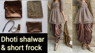 Dhoti salwar cutting and stitching  Dhoti pants and short frock tutorial [upl. by Eruza467]