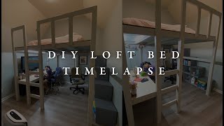 DIY Large Loft Bed Building Under 350 with Desk and Book Shelves  Time Lapse  Plus Build Plans [upl. by Cristiona]