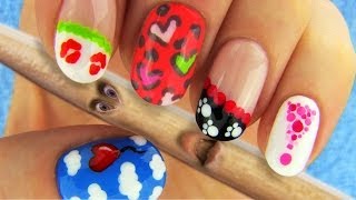 6 Nail Art Designs Nail Tutorial Using Toothpick as a Dotting Tool [upl. by Ennalyrehc]