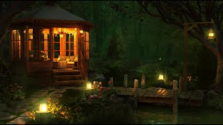 Gazebo Ambience w Relaxing Swamp Sounds at Night Gentle River Frogs Crickets and Nature Sounds [upl. by Nonnaehr]