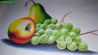 COMO DIBUJAR BODEGONES  Como Dibujar Frutas con Lapices de Colores [upl. by Magocsi]