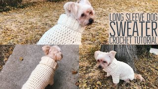 Warm Chunky Long Sleeve Dog Sweater Crochet Tutorial [upl. by Amelia]