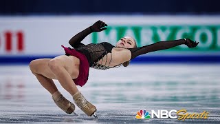 Trusova attempts five quads in valiant free skate vaults from 12th to podium at worlds  NBC Sports [upl. by Foushee]