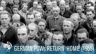 WWII German Prisoners Return Home 1955  British Pathé [upl. by Ellerehs851]