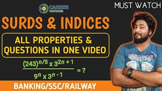 Surds and Indices Tricks  Concept Properties amp Questions  BankingSSCRailway  Career Definer [upl. by Roze]