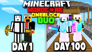 We Survived 100 Days On ONE BLOCK In Hardcore Minecraft  DUO 100 Days [upl. by Berni926]