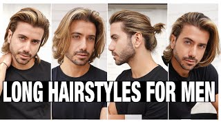 4 LONG HAIRSTYLES FOR MEN  Mens Hair Tutorial [upl. by Gyatt]