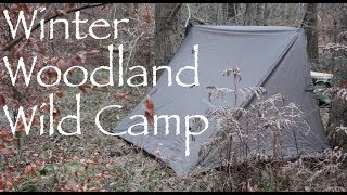 Winter Woodland Bushcraft Camp Tarp Shelter SpitRoast Firebox Pancakes [upl. by Bohner]