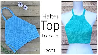 EASY Crochet HALTER Top Tutorial  How to Crochet Crop Top [upl. by Kemme]