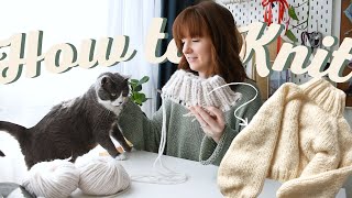 Knit a Cozy Sweater in One Piece  Beginner Friendly Knitting in the Round DIY Tutorial Part 1 [upl. by Libby]