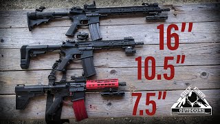 VELOCITY TEST  75quot vs 105quot vs 16quot AR15 [upl. by Htiekal251]