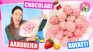 CHOCOLADE BLOEMEN MAKEN EN OPETEN Zelf Een Chocolade Aardbeien Boeket Maken ♥DeZoeteZusjes♥ [upl. by Cirded215]