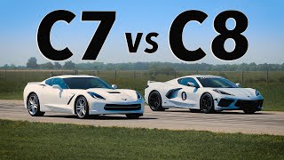 C8 Corvette vs C7 Corvette  Drag amp Roll Race Comparison [upl. by Romonda]