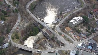 Aerial view of rising water levels flooding in Bracebridge Ont [upl. by Traggat]