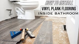 How To Install Vinyl Plank Flooring In A Bathroom As A Beginner  Home Renovation [upl. by Zacharias]